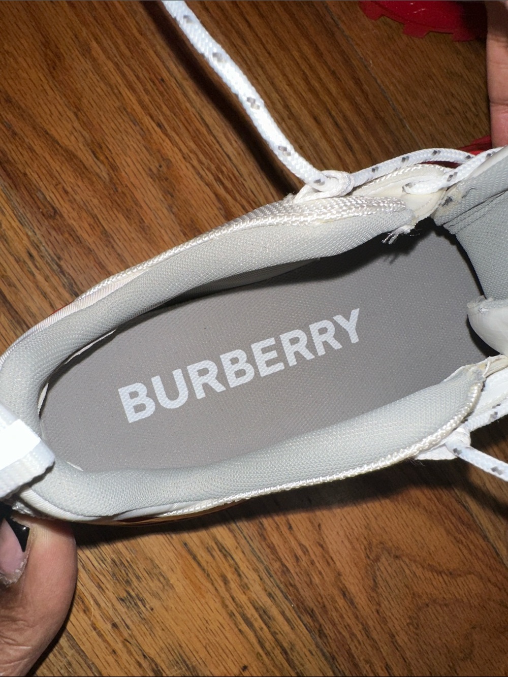 Burberry White and Red Patent Chunky Lace-Up Sneakers. New never worn. - Picture 5 of 14